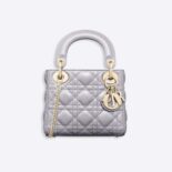 Dior Women Mini Lady Dior Bag Pearlescent Cannage Lambskin-silver