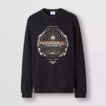 Burberry Men Globe Graphic Cotton Sweatshirt-Black