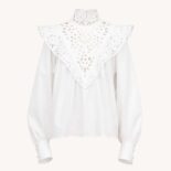 Chloe Women High-Neck Blouse in Broderie Anglaise on Cotton Poplin