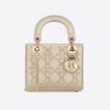 Dior Women Mini Lady Dior Bag Metallic Cannage Calfskin with Platinum Beaded Embroidery