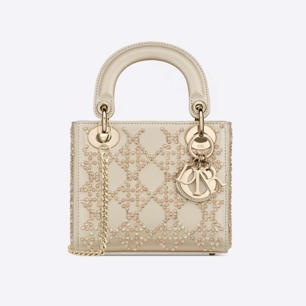 Dior Women Mini Lady Dior Bag Metallic Cannage Calfskin with Platinum ...