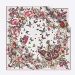 Dior Women Square Scarf Lvory Silk Twill with Multicolor Butterfly Motif