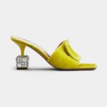Roger Vivier Women Cube Strass Heel Mules in Velvet-Yellow