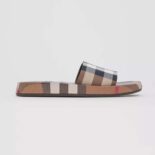 Burberry Women Check Cotton Slides Containing Organic Cotton-Brown