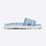 Dior Women Dway Slide Cornflower Blue Embroidered Cotton with Micro Houndstooth Motif