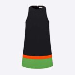 Dior Women Short A-line Dress Black Fluorescent Orange and Bright Green Wool and Silk