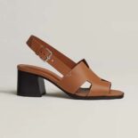 Hermes Women Elbe 60 Sandal in Calfskin with H Cut-Out Detail-Brown