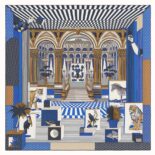 Hermes Women Grand Theatre Nouveau Scarf 90 in Silk Twill-Navy