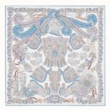 Hermes Women Sous L Egide De Mars Wash Scarf 90-Silver