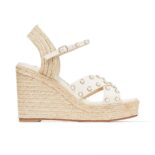 Jimmy Choo Women Dellena 100 Latte Nappa Wedges with Pearls