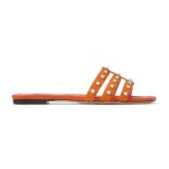 Jimmy Choo Women Hazal Flat Amber Orange Suede Caged Flats with Pearl Studs