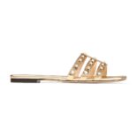 Jimmy Choo Women Hazal Flat Gold Liquid Metal Leather Flats with Pearl Studs