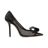 Jimmy Choo Women Lani 100 Black Mesh Pumps with JC Monogram Leather Bow