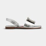 Roger Vivier Women Biki Love Strass Buckle Sandals in Leather-Silver