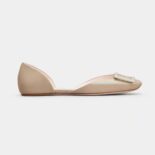 Roger Vivier Women Trompette Dorsay Metal Buckle Ballerinas in Patent Leather-Beige