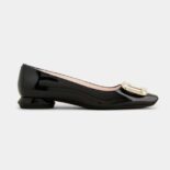 Roger Vivier Women Viv Choc Metal Buckle Ballerinas in Patent Leather-Black