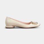 Roger Vivier Women Viv Choc Metal Buckle Ballerinas in Patent Leather-White