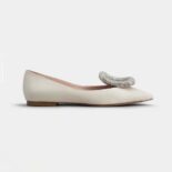 Roger Vivier Women Viv Choc Strass Buckle Ballerinas in Leather-White