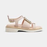 Roger Vivier Women Viv Rangers Strass Buckle Sandals in Nabuk-Pink