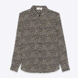 Saint Laurent YSL Women Classic Shirt in Dotted Silk-Black