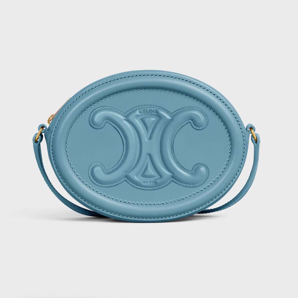 Celine Women Crossbody Oval Purse Cuir Triomphe in Smooth CalfskinBlue