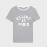 Celine Women Embroidered Celine 16 T-shirt in Cotton Jersey-Silver