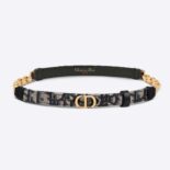 Dior Women Caro Belt Blue Dior Oblique Jacquard with Shiny Gold-Finish Metal 15 MM