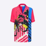 Dior Women Chez Moi Short-Sleeved Shirt Bright Pink and Fluorescent Blue D-Jungle Pop Silk Twill