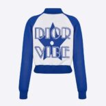 Dior Women Vibe Bomber Jacket Fluorescent Blue and White Technical Cashmere Jacquard