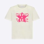 Dior Women Vibe T-shirt Ecru and Fluorescent Pink Cotton and Linen Jersey