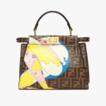 Fendi Women Peekaboo Iconic Mini FF Glazed Fabric Bag with Inlay