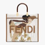Fendi Women Sunshine Medium FF white Glazed Fabric Shopper with Inlay