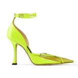 Jimmy Choo Women Mugler Strap Pump Neon Yellow Patent and Mesh Pumps with Straps