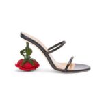 Loewe Women Rose Heel Sandal in Goatskin 10cm Heel Height-Black