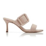 Manolo Blahnik Women Light Beige Suede Open Toe Mules