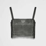 Prada Women Tulle Crop Top with Crystals-Black