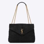 Saint Laurent YSL Women Loulou Medium in Matelassé Y Suede-Black