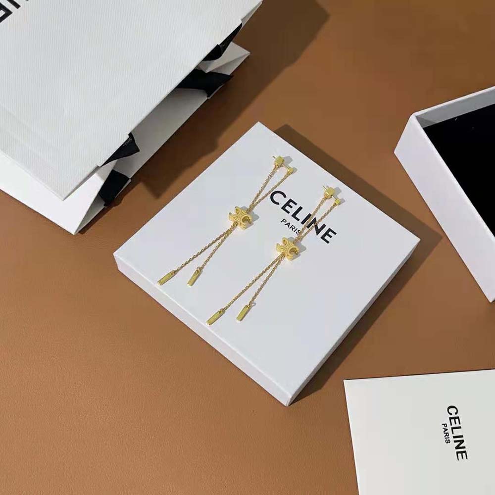 Celine - Triomphe Mini Triomphe Earrings in Brass with Gold Finish Colour - for Women