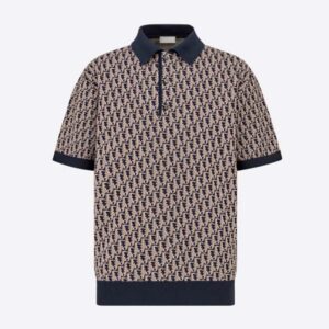 Dior Oblique Polo Shirt Blue Cotton Jacquard