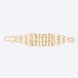 Dior Women Dio(r)evolution Barrette Gold-Finish Metal with White Crystals and White Resin Pearls