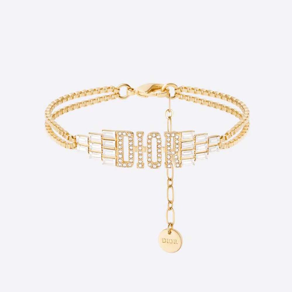 Petit CD Double Bracelet Gold-Finish Metal and White Crystals