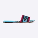 Dior Women Dway Slide Blue Multicolor D-Jungle Pop Embroidered Cotton