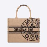 Dior Women Medium Dior Book Tote Beige Jute Canvas Embroidered with Dior Union Motif