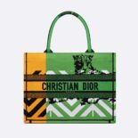 Dior Women Medium Dior Book Tote Bright Green and Orange D-Jungle Pop Embroidery