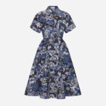 Dior Women Mid-Length Belted Dress Blue Dior Zodiac Fantastico Cotton Poplin