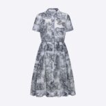 Dior Women Mid-Length Shirt Dress White and Navy Blue Toile de Jouy Cotton Voile