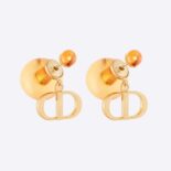 Dior Women Tribales Earrings Gold-Finish Metal and Fluorescent Orange Transparent Resin Pearls