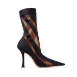 Jimmy Choo Women Mugler Sock Ankle Boot Black and Dark Nude Sheer Spiral Stretch Fabric