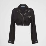 Prada Women Twill Shirt with A Sleek-Black