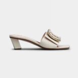 Roger Vivier Women Biki Love Strass Buckle Mules in Leather-White